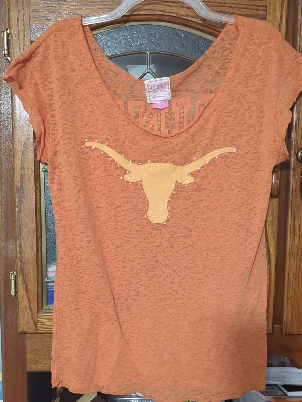 PINK Victoria's Secret Orange Short Sleeve Tee with Longhorn Stud Graphic